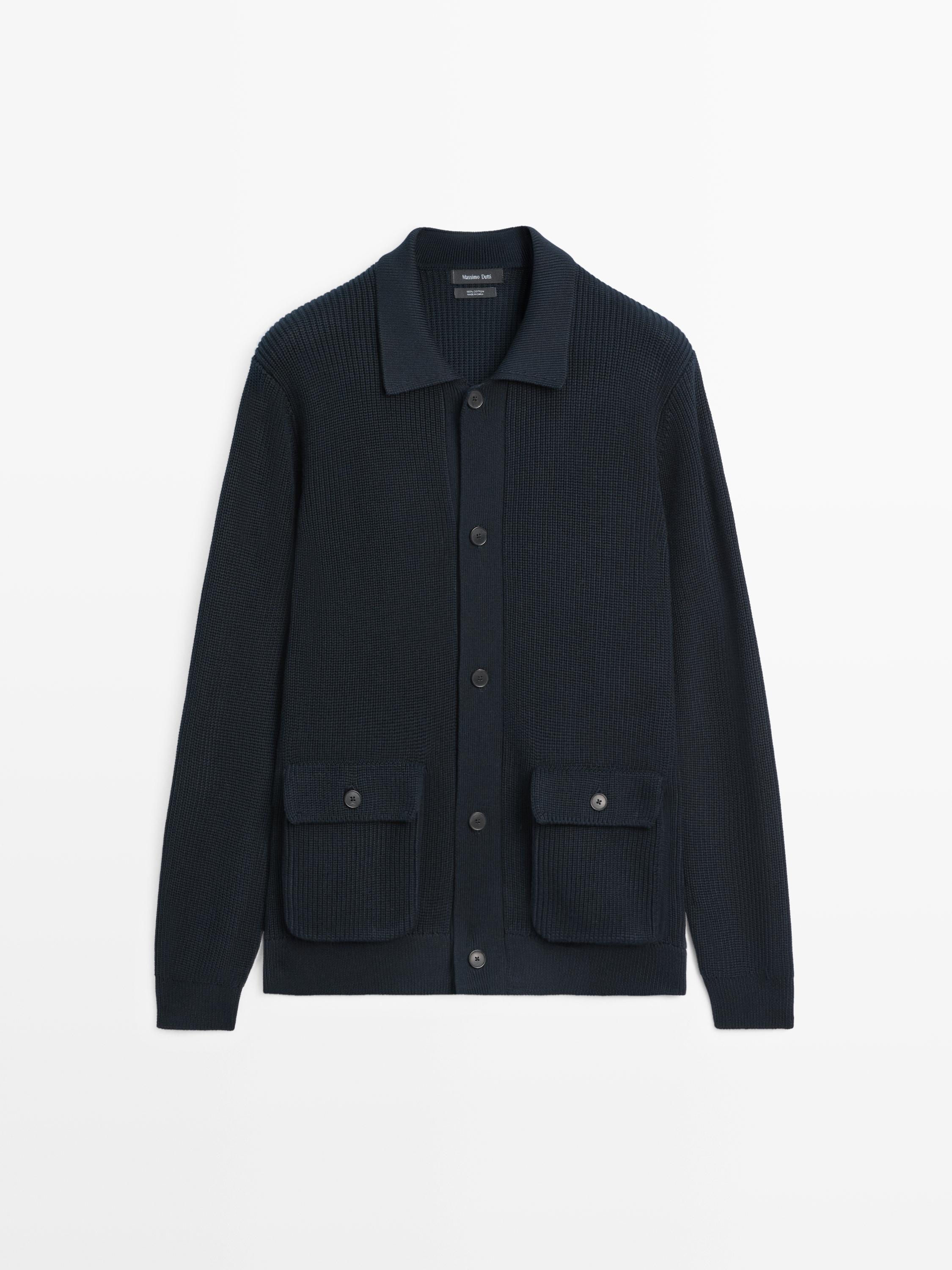 Cotton knit cardigan with pockets